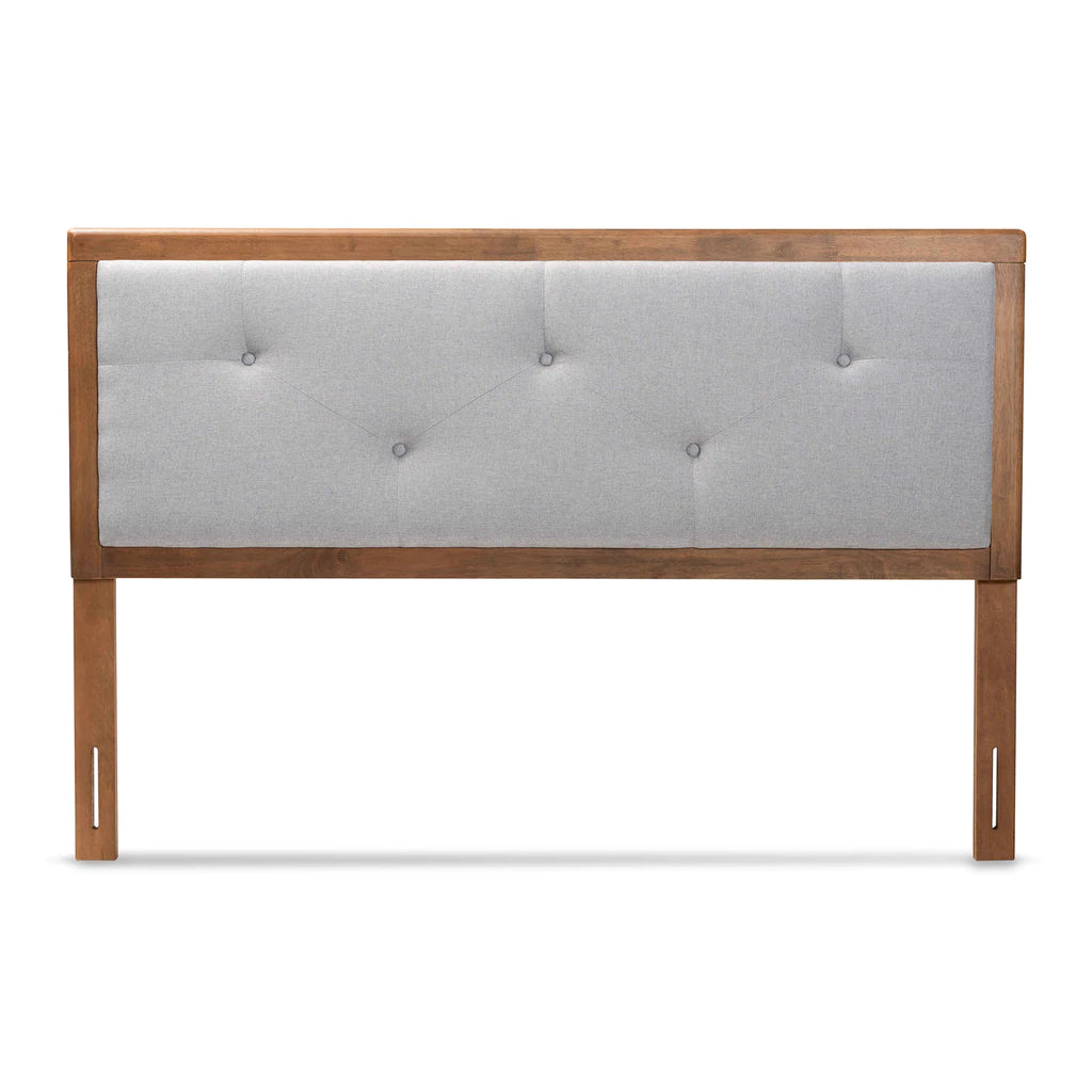 Baxton Studio Abner Modern and Contemporary Transitional Light Grey Fabric Upholstered and Walnut Brown Finished Wood King Size Headboard | Headboards | Modishstore - 5