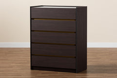 Baxton Studio Walker Modern and Contemporary Dark Brown and Gold Finished Wood 5-Drawer Chest with Faux Marble Top