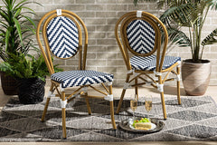 Baxton Studio Alaire Classic French Indoor and Outdoor Blue and White Bamboo Style Stackable 2-Piece Bistro Dining Chair Set