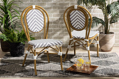 Baxton Studio Alaire Classic French Indoor and Outdoor Grey and White Bamboo Style Stackable 2-Piece Bistro Dining Chair Set