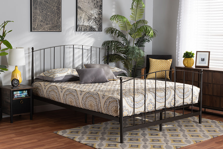 Baxton Studio Lana Modern and Contemporary Black Finished Metal Queen Size Platform Bed | Modishstore | Beds