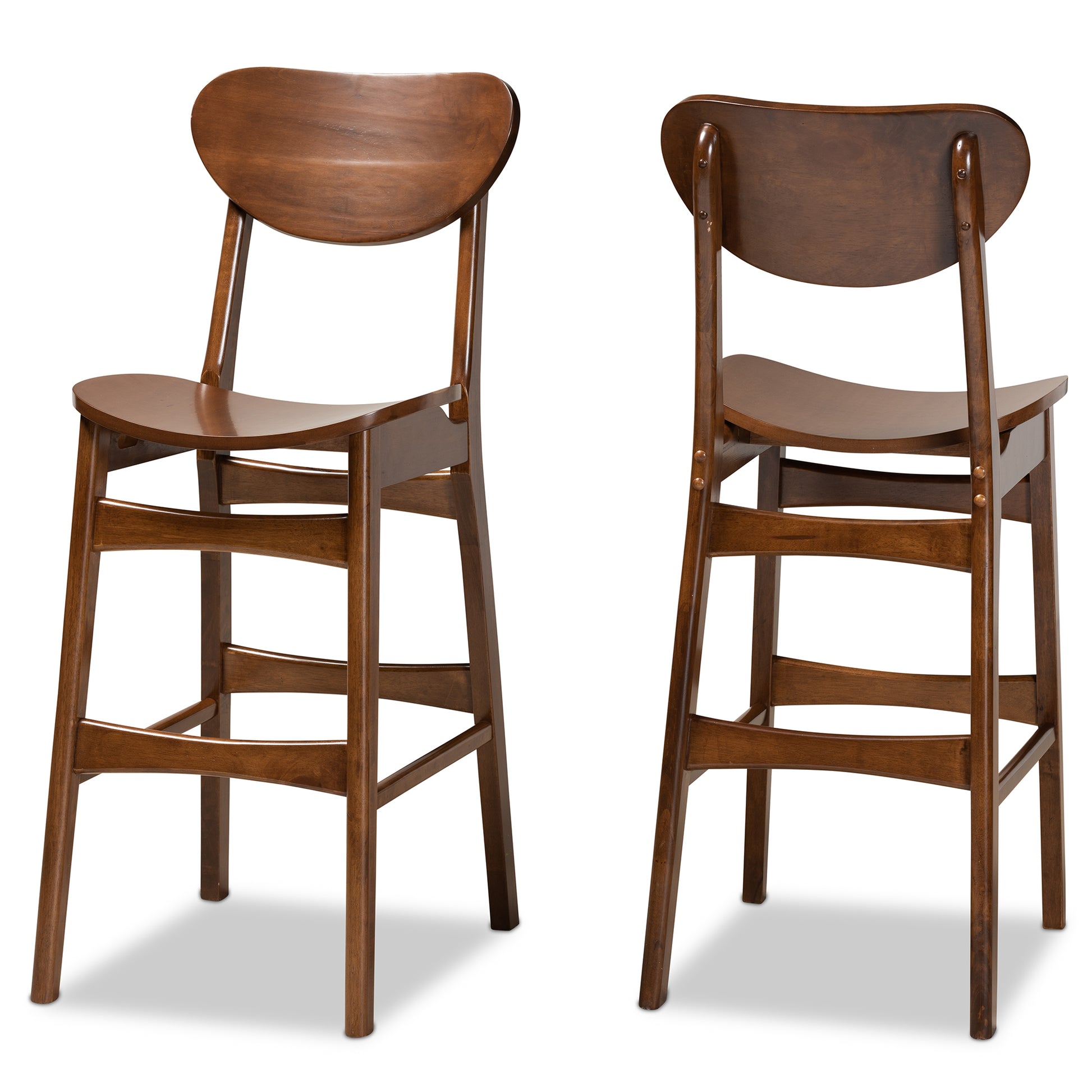 Baxton Studio Katya Mid-Century Modern Walnut Brown Finished Wood 2-Piece Bar Stool Set | Bar Stools | Modishstore - 2