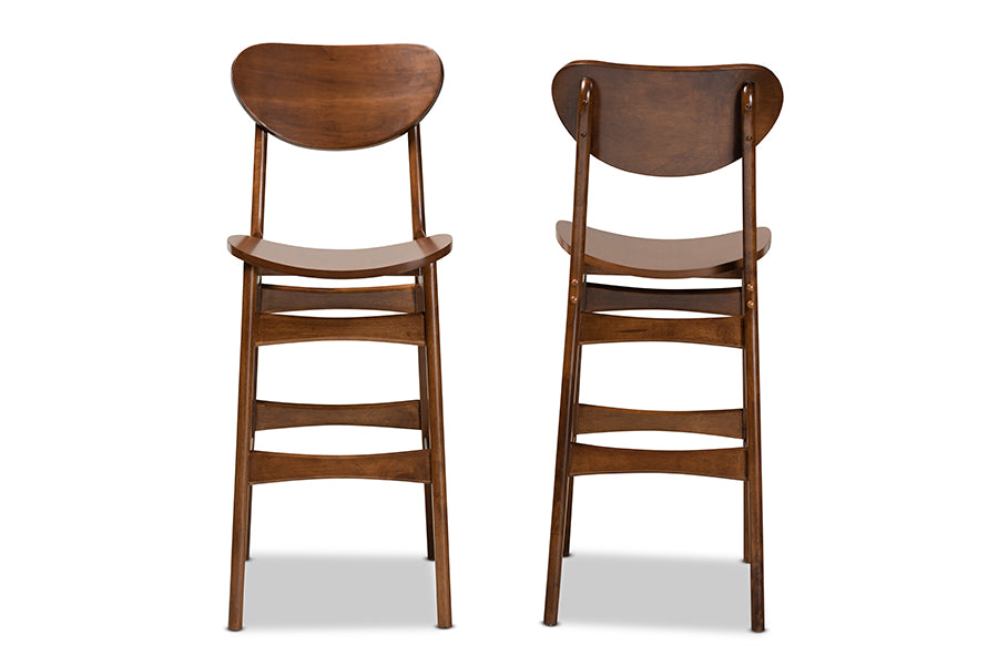 Baxton Studio Katya Mid-Century Modern Walnut Brown Finished Wood 2-Piece Bar Stool Set | Bar Stools | Modishstore - 6