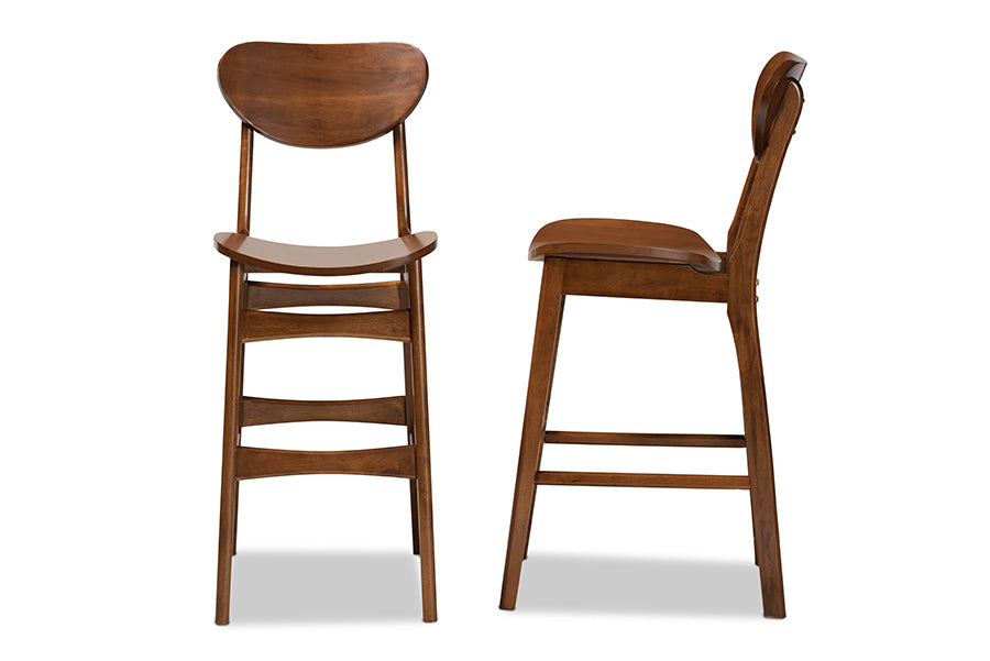 Baxton Studio Katya Mid-Century Modern Walnut Brown Finished Wood 2-Piece Bar Stool Set | Bar Stools | Modishstore - 5