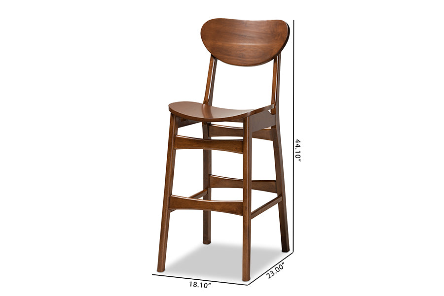 Baxton Studio Katya Mid-Century Modern Walnut Brown Finished Wood 2-Piece Bar Stool Set | Bar Stools | Modishstore - 7