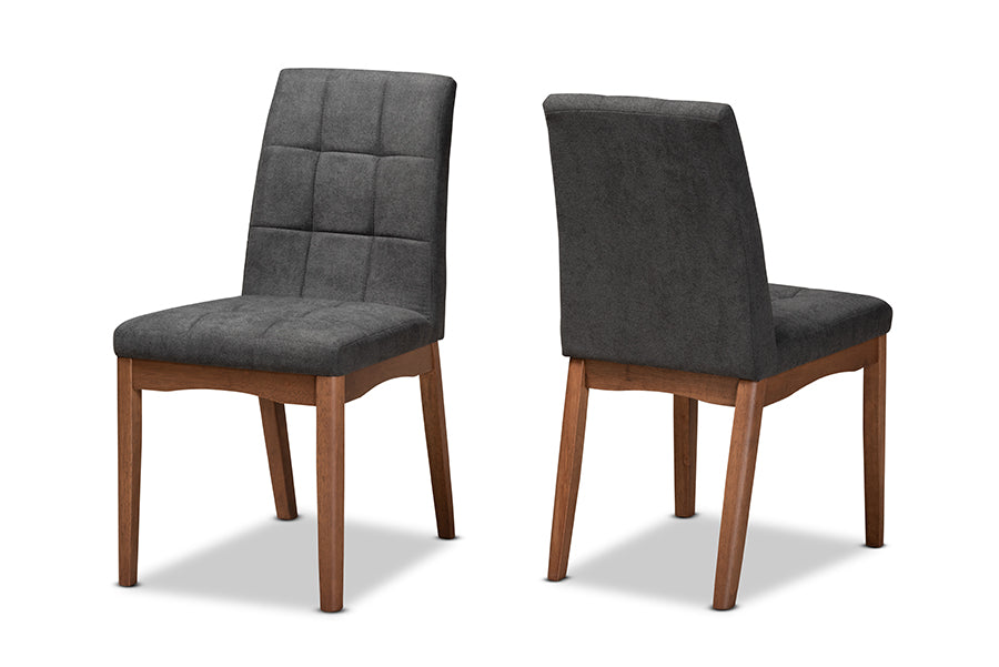 Baxton Studio Tara Mid-Century Modern Transitional Dark Grey Fabric Upholstered and Walnut Brown Finished Wood 2-Piece Dining Chair Set | Modishstore | Dining Chairs - 4