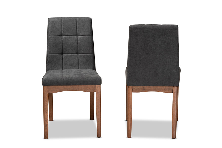 Baxton Studio Tara Mid-Century Modern Transitional Dark Grey Fabric Upholstered and Walnut Brown Finished Wood 2-Piece Dining Chair Set | Modishstore | Dining Chairs - 3