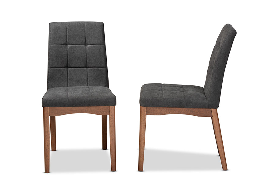 Baxton Studio Tara Mid-Century Modern Transitional Dark Grey Fabric Upholstered and Walnut Brown Finished Wood 2-Piece Dining Chair Set | Modishstore | Dining Chairs - 2