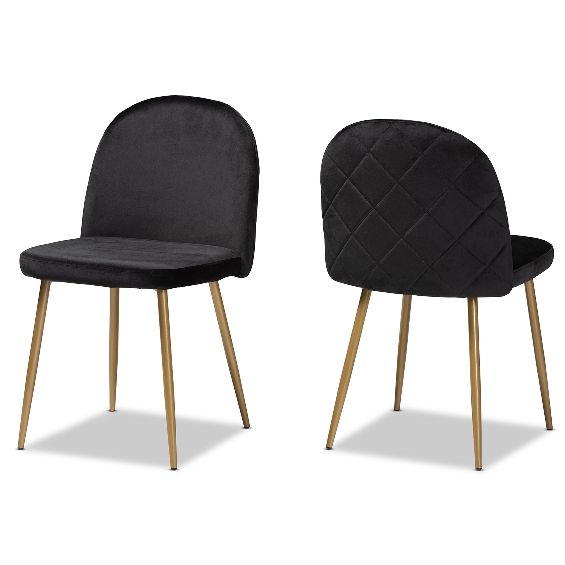 Baxton Studio Fantine Modern Luxe and Glam Black Velvet Fabric Upholstered and Gold Finished Metal 2-Piece Dining Chair Set | Dining Chairs | Modishstore - 2