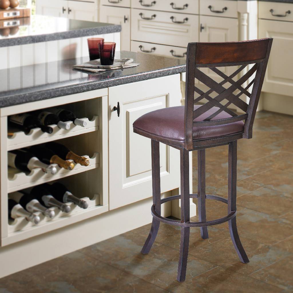 Tahiti 26" Barstool in Auburn Bay finish with Brown Pu upholstery By Armen Living | Bar Stools | Modishstore