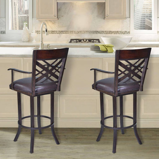 Tahiti 30" Arm Barstool in Auburn Bay finish with Brown Pu upholstery By Armen Living | Bar Stools | Modishstore