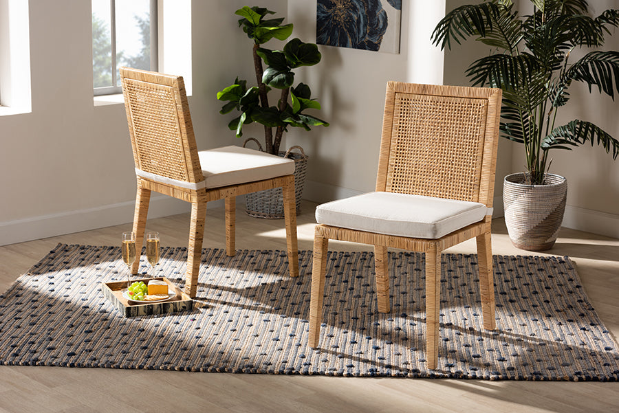 Baxton Studio Sofia Modern and Contemporary Natural Finished Wood and Rattan 2-Piece Dining Chair Set | Dining Chairs | Modishstore