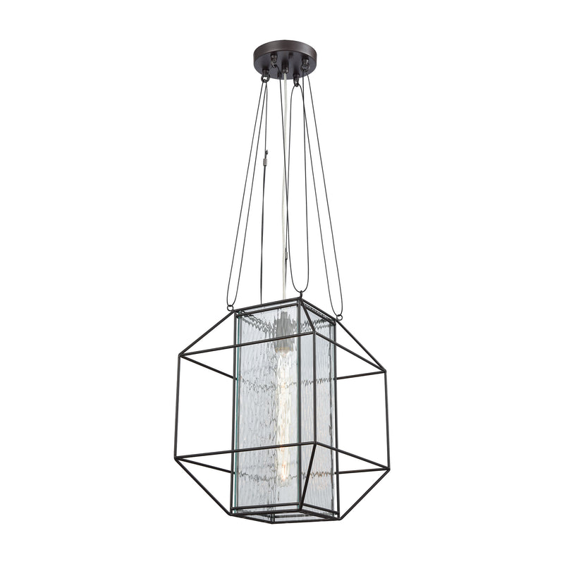 Waterbury 1-Light Mini Pendant in Oil Rubbed Bronze with Ripple Glass Panels ELK Lighting | Pendant Lamps | Modishstore