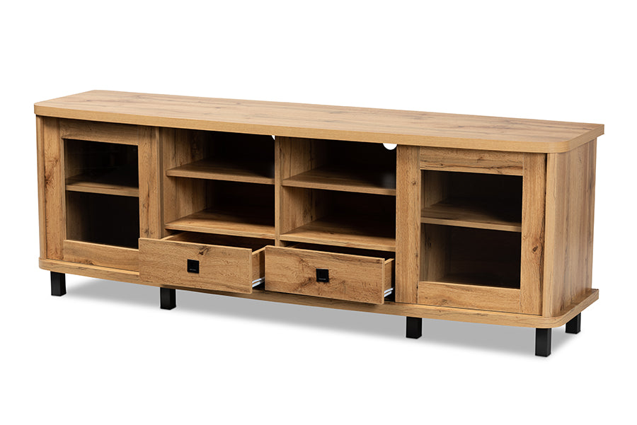 Baxton Studio Walda Modern and Contemporary Oak Brown Finished Wood 2-Drawer TV Stand | TV Stands | Modishstore - 7