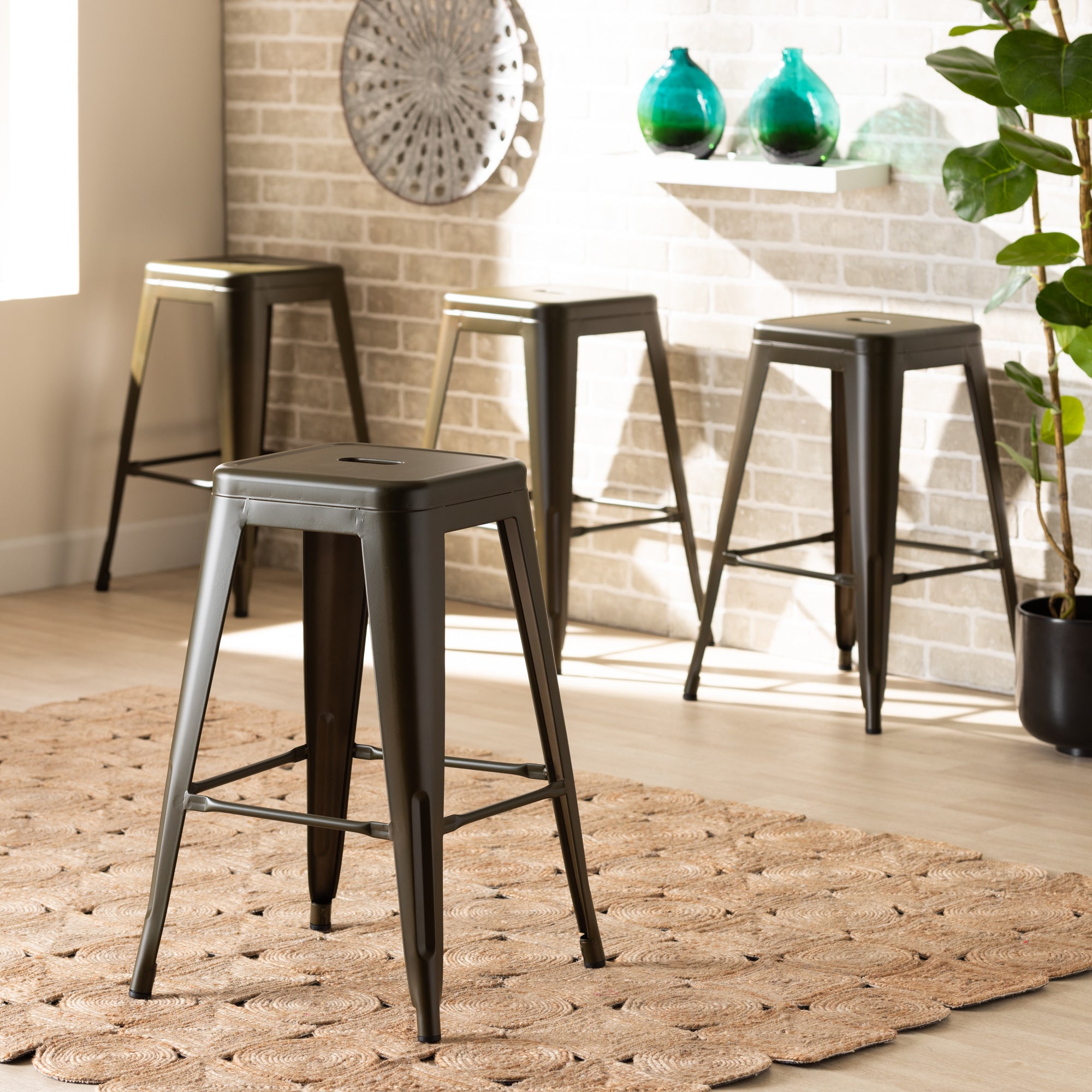 Baxton Studio Horton Modern And Contemporary Industrial Black Finished Metal 4 Piece Stackable Counter Stool Set