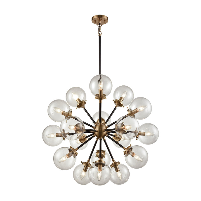 Boudreaux 18-Light Chandelier in Antique Gold and Matte Black with Sphere-shaped Glass ELK Lighting | Chandeliers | Modishstore