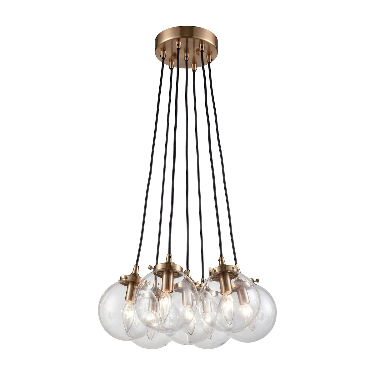 Boudreaux 7-Light Chandelier in Satin Brass with Sphere-shaped Glass ELK Lighting | Chandeliers | Modishstore