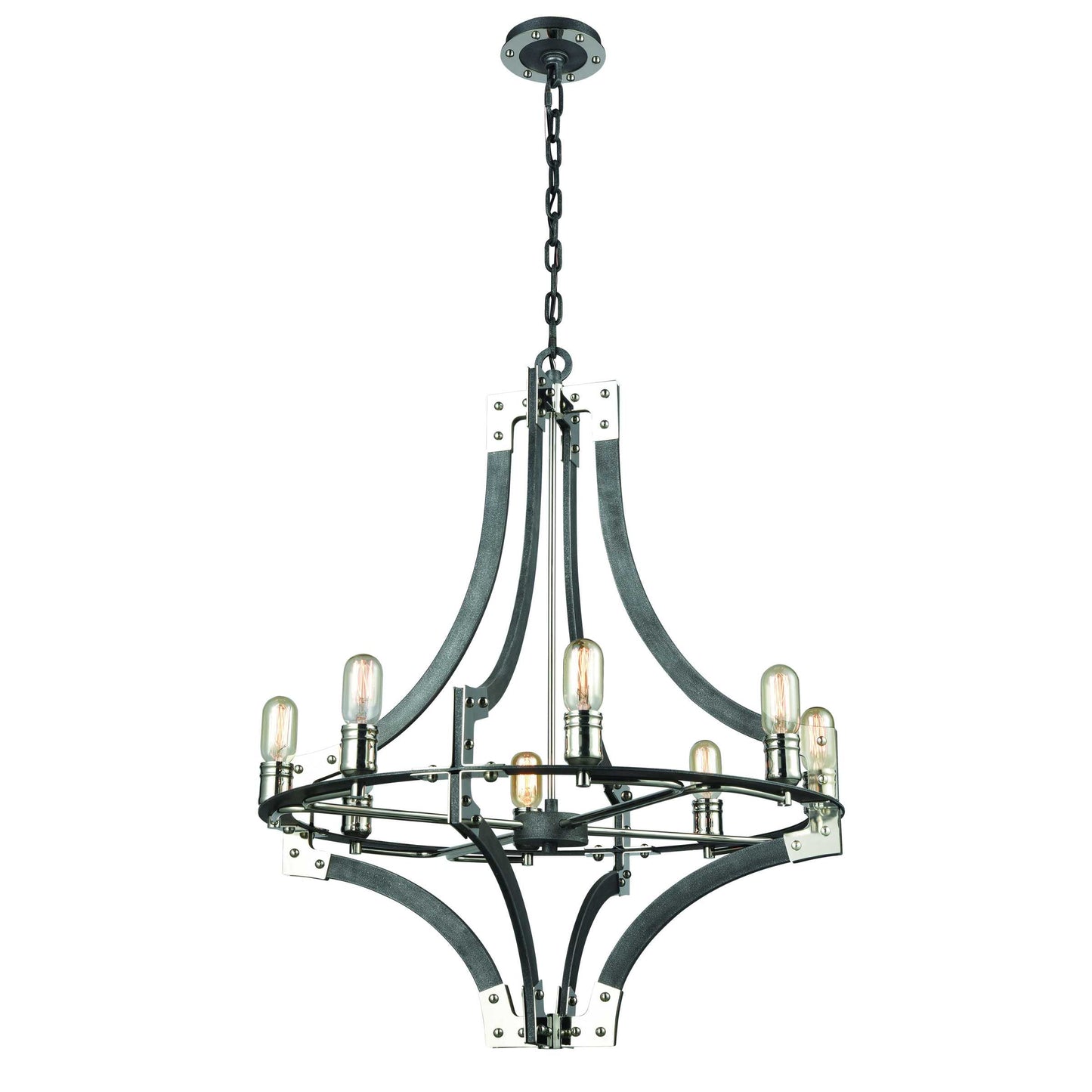 Riveted Plate 28'' Wide 8-Light Chandelier - Silverdust Iron By ELK |Chandeliers |Modishstore 