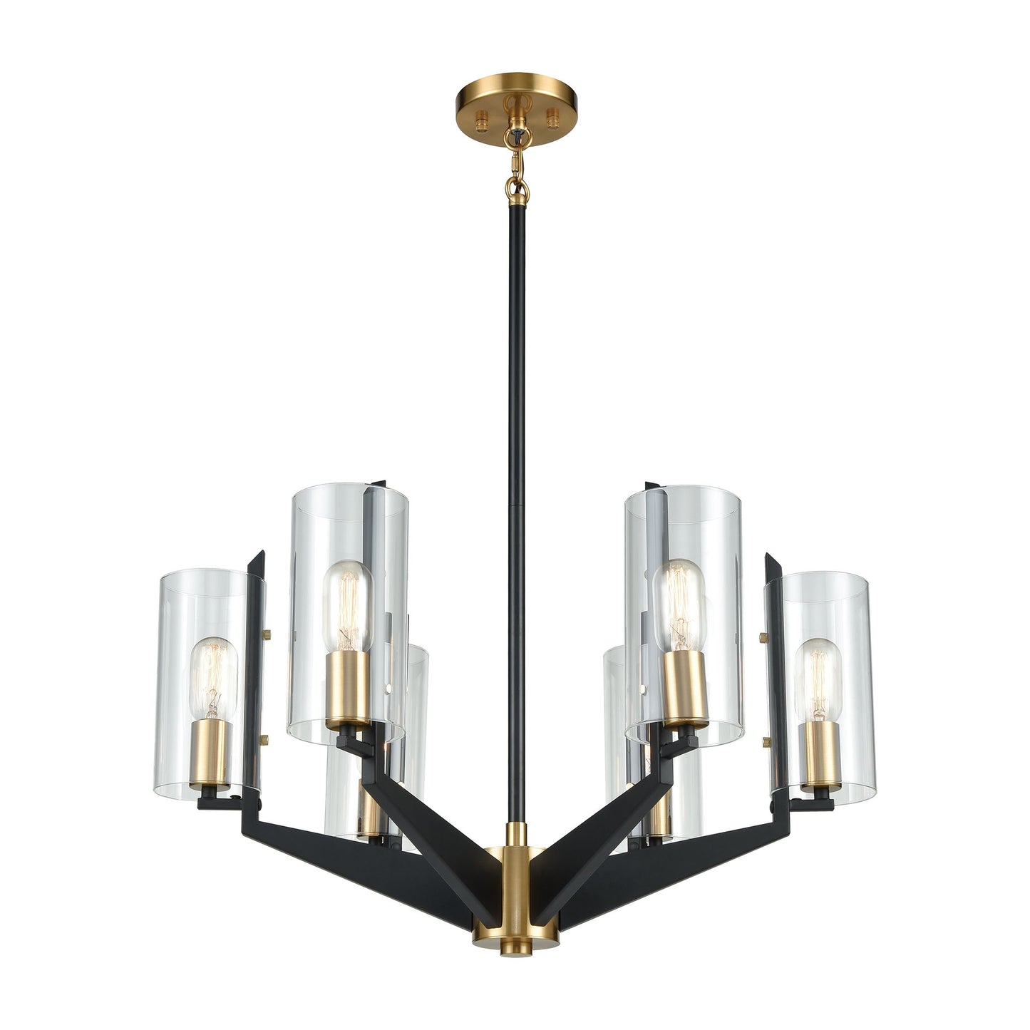 Blakeslee 6-Light Chandelier in Matte Black and Satin Brass with Clear Glass ELK Lighting | Chandeliers | Modishstore