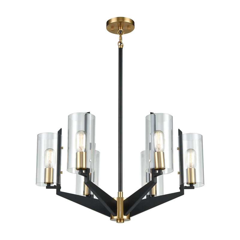 Blakeslee 6-Light Chandelier in Matte Black and Satin Brass with Clear Glass ELK Lighting | Chandeliers | Modishstore