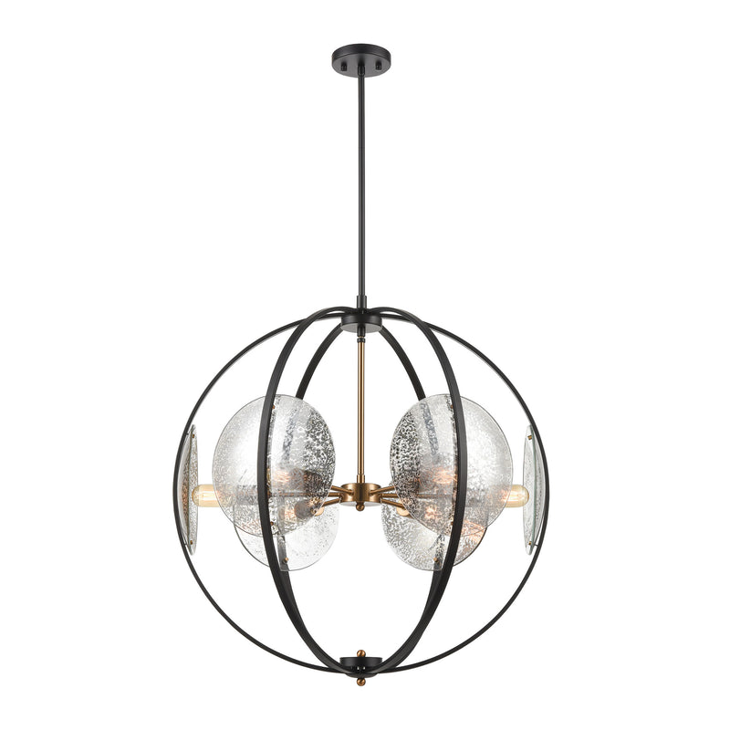 Oriah 6-Light Chandelier in Matte Black with Mercury Glass ELK Lighting | Chandeliers | Modishstore