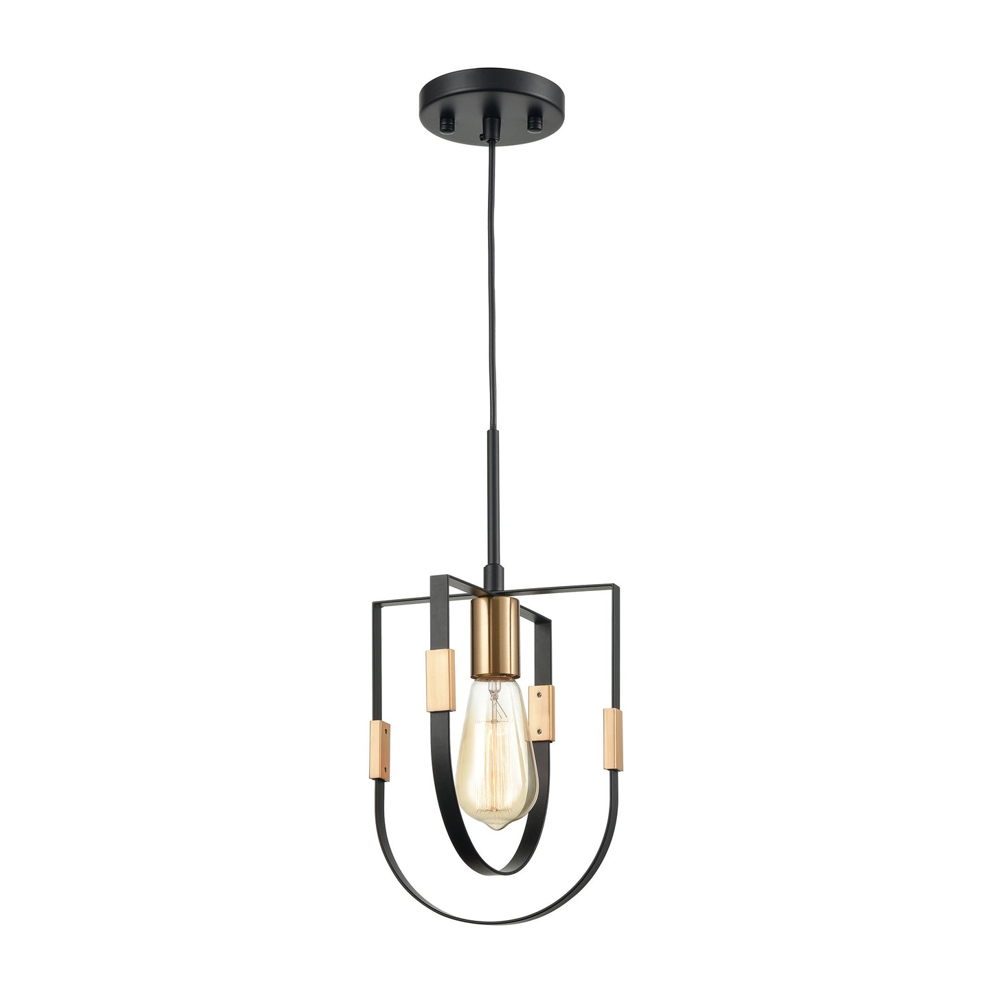 Heathrow 1-Light Mini Pendant in Matte Black and Satin Brass by ELK Lighting | Modishstore | Pendant Lamps