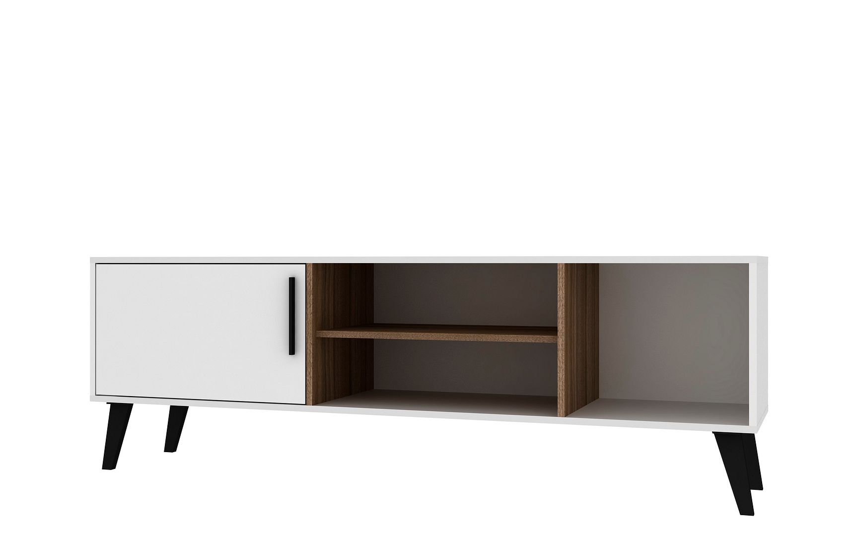 Manhattan Comfort Mid-Century- Modern Amsterdam 63" TV Stand with 4 Shelves in White and Oak | TV Stands | Modishstore-2