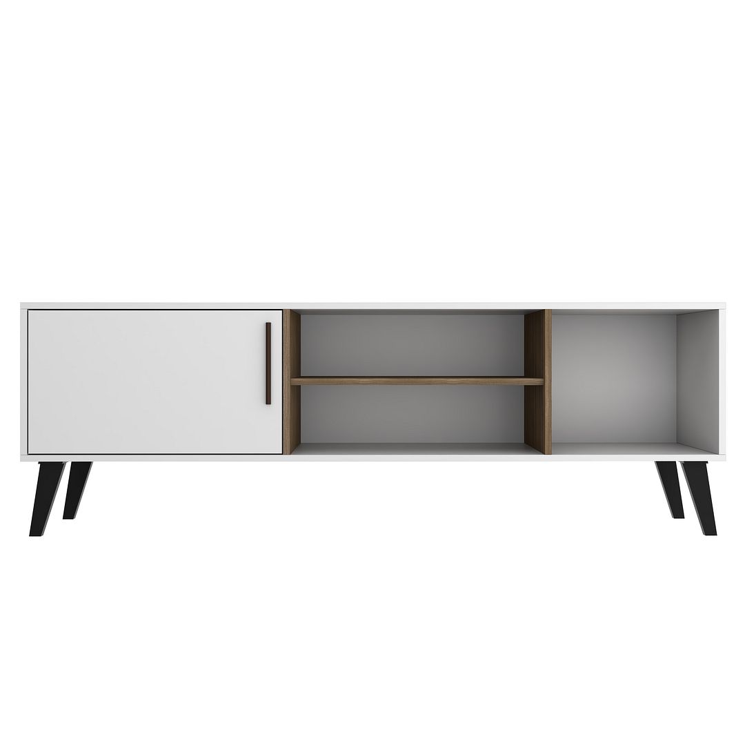 Manhattan Comfort Mid-Century- Modern Amsterdam 63" TV Stand with 4 Shelves in White and Oak | TV Stands | Modishstore-3