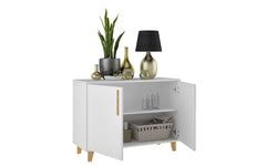 Manhattan Comfort Mid-Century - Modern Herald Double Side Cabinet with 2 Shelves in White