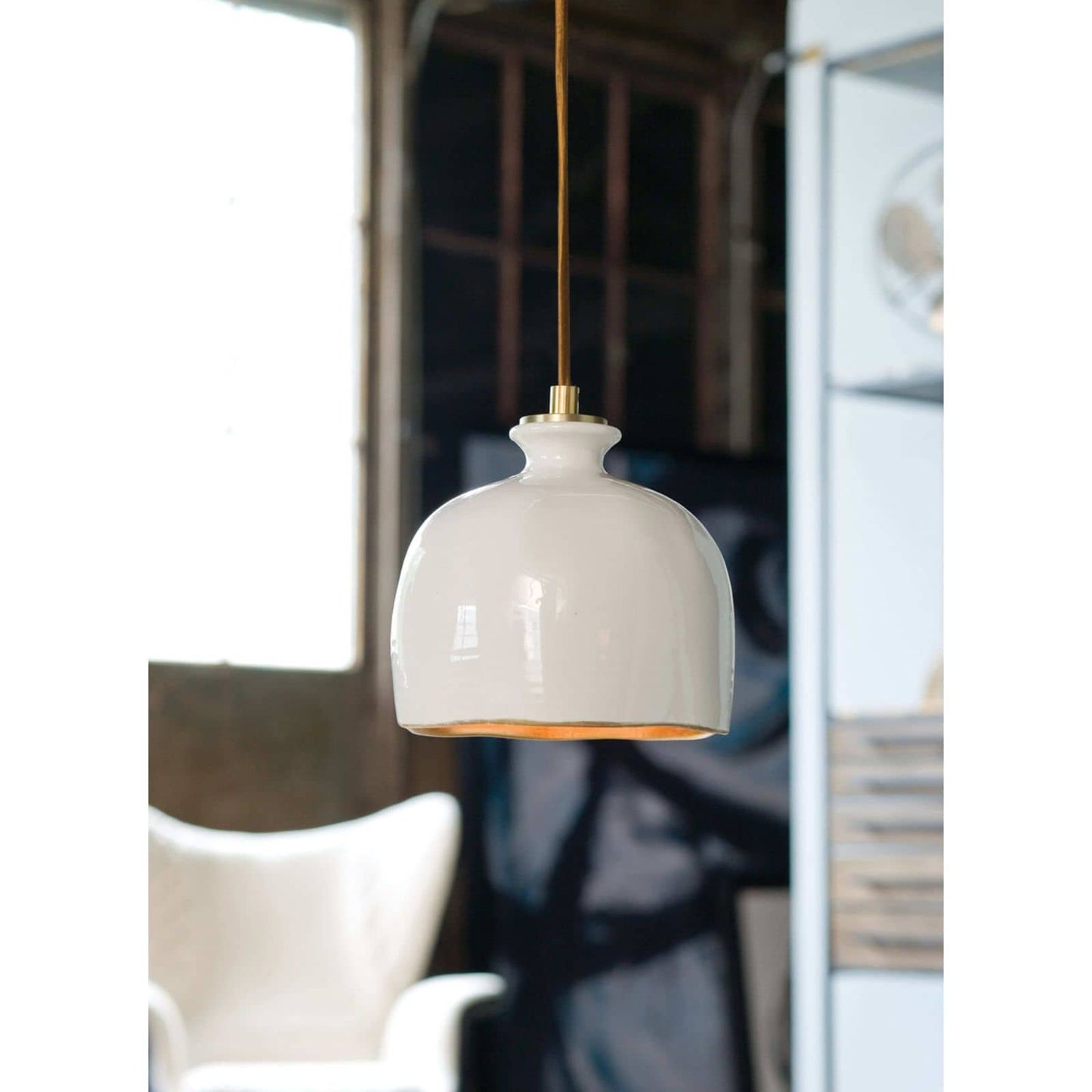 Bianca Ceramic Pendant Gloss White And Gold By Regina Andrew | Pendant Lamps | Modishstore - 2