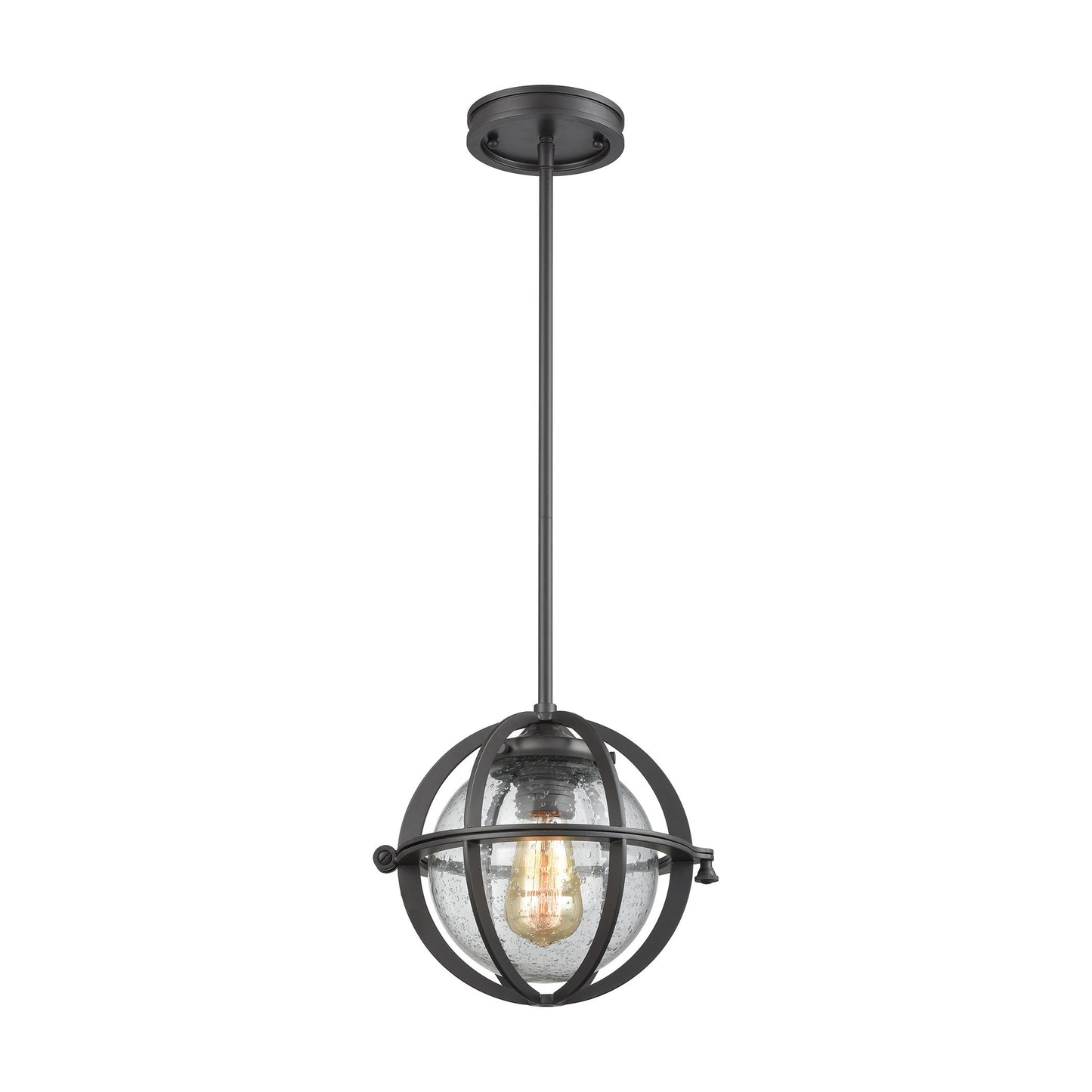 Aubridge 1-Light Mini Pendant in Oil Rubbed Bronze with Clear Seedy Blown Glass ELK Lighting | Pendant Lamps | Modishstore