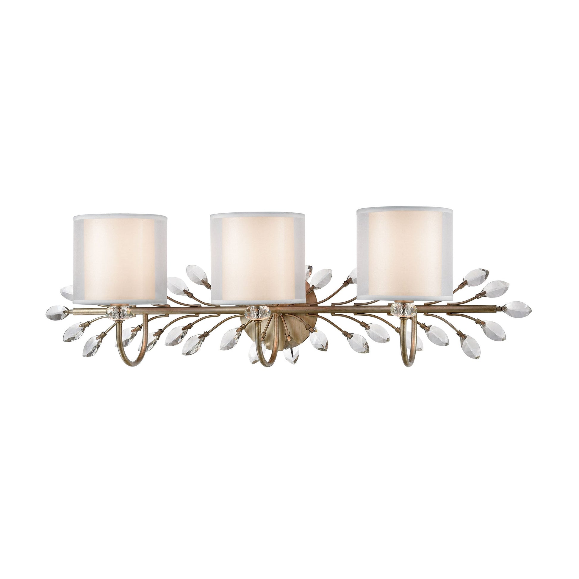 Asbury 3-Light Vanity Light in Aged Silver with White Fabric Shade Inside Silver Organza Shade ELK Lighting | Vanity Light | Modishstore