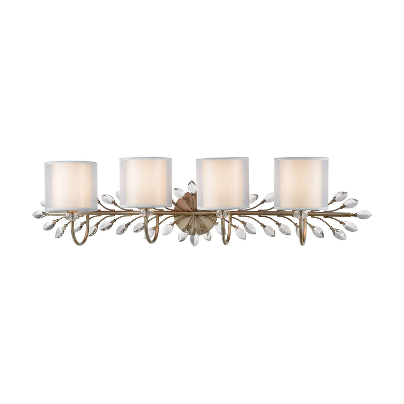 Asbury 4-Light Vanity Light in Aged Silver with White Fabric Shade Inside Silver Organza Shade ELK Lighting | Vanity Light | Modishstore