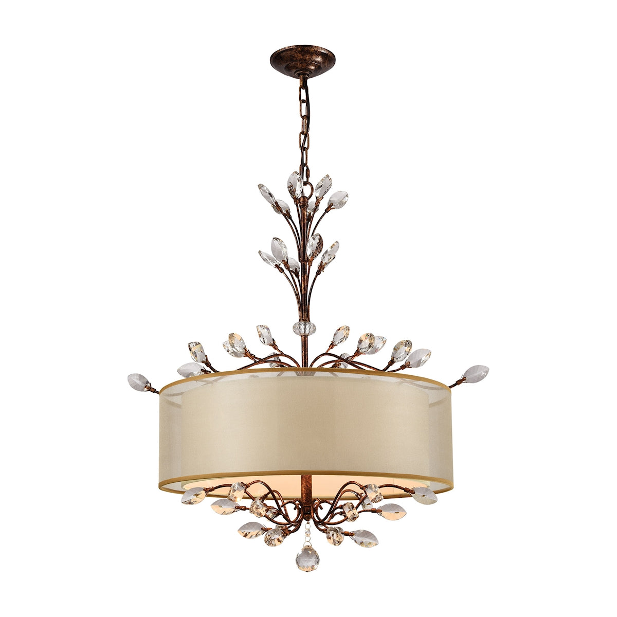 Asbury 4-Light Chandelier in Spanish Bronze with Organza and Fabric Shade ELK Lighting | Chandeliers | Modishstore