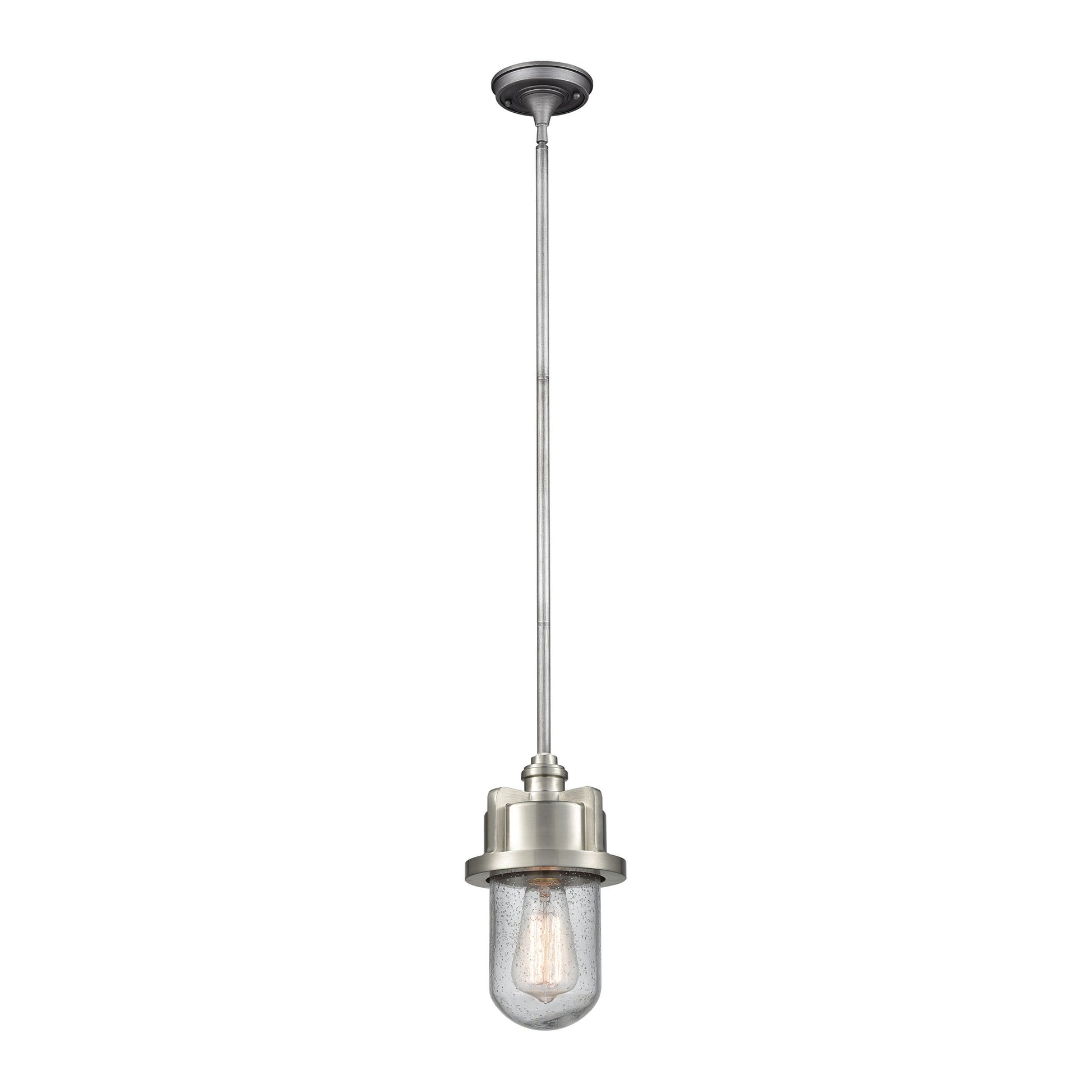 Briggs 1-Light Mini Pendant in Weathered Zinc and Satin Nickel with Seedy Glass ELK Lighting | Pendant Lamps | Modishstore