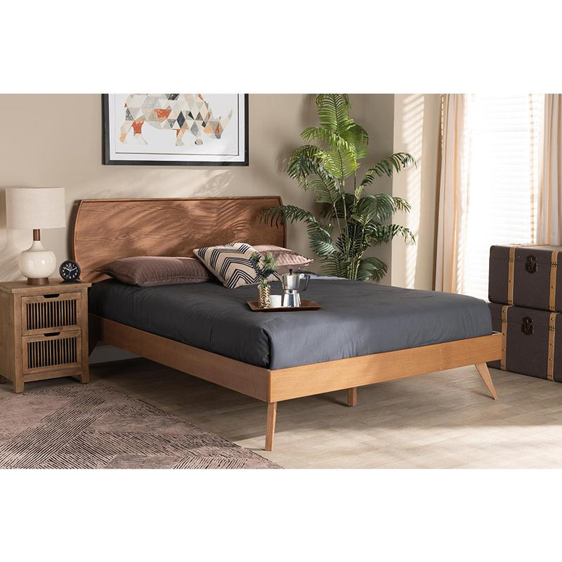 Baxton Studio Aimi Mid-Century Modern Walnut Brown Finished Wood Full Size Platform Bed | Beds | Modishstore