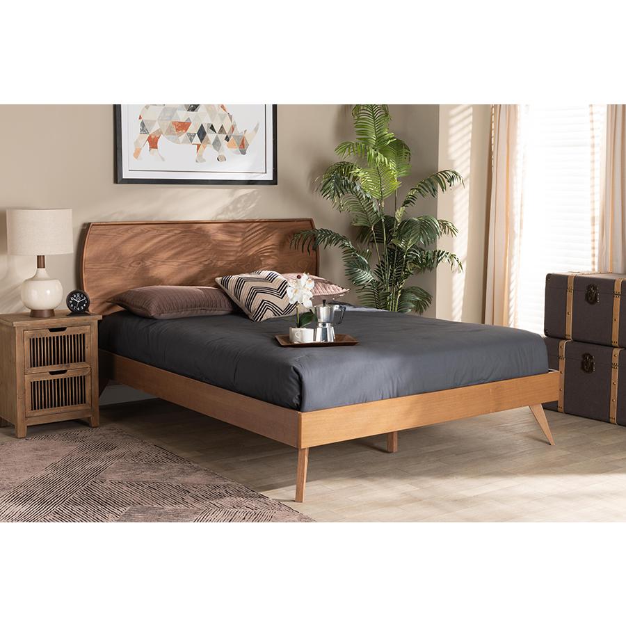 Baxton Studio Aimi Mid-Century Modern Walnut Brown Finished Wood Full Size Platform Bed | Beds | Modishstore - 2