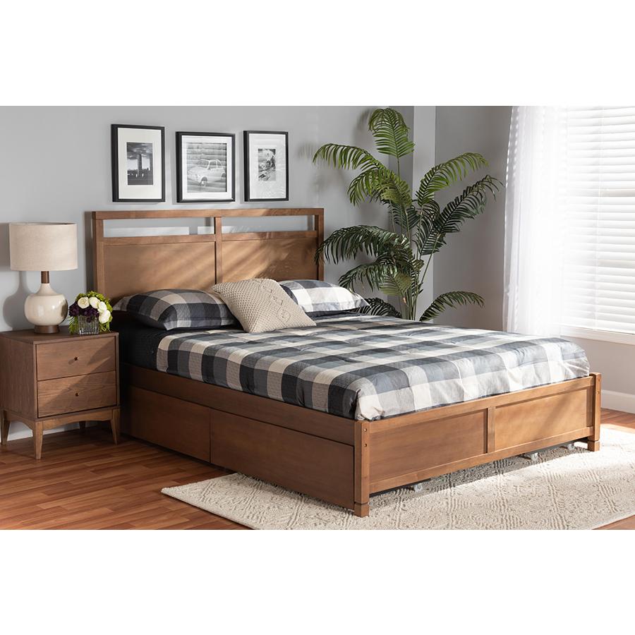 Baxton Studio Saffron Modern and Contemporary Walnut Brown Finished Wood Full Size 4-Drawer Platform Storage Bed | Beds | Modishstore - 2