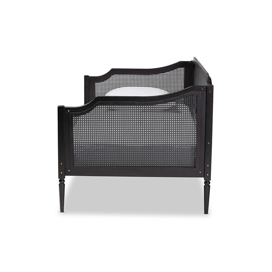 Baxton Studio Hancock Mid-Century Modern Charcoal Finished Wood and Synthetic Rattan Twin Size Daybed | Daybeds | Modishstore - 3