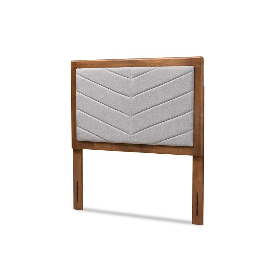 Baxton Studio Iden Modern and Contemporary Light Grey Fabric Upholstered and Walnut Brown Finished Wood Twin Size Headboard | Headboards | Modishstore