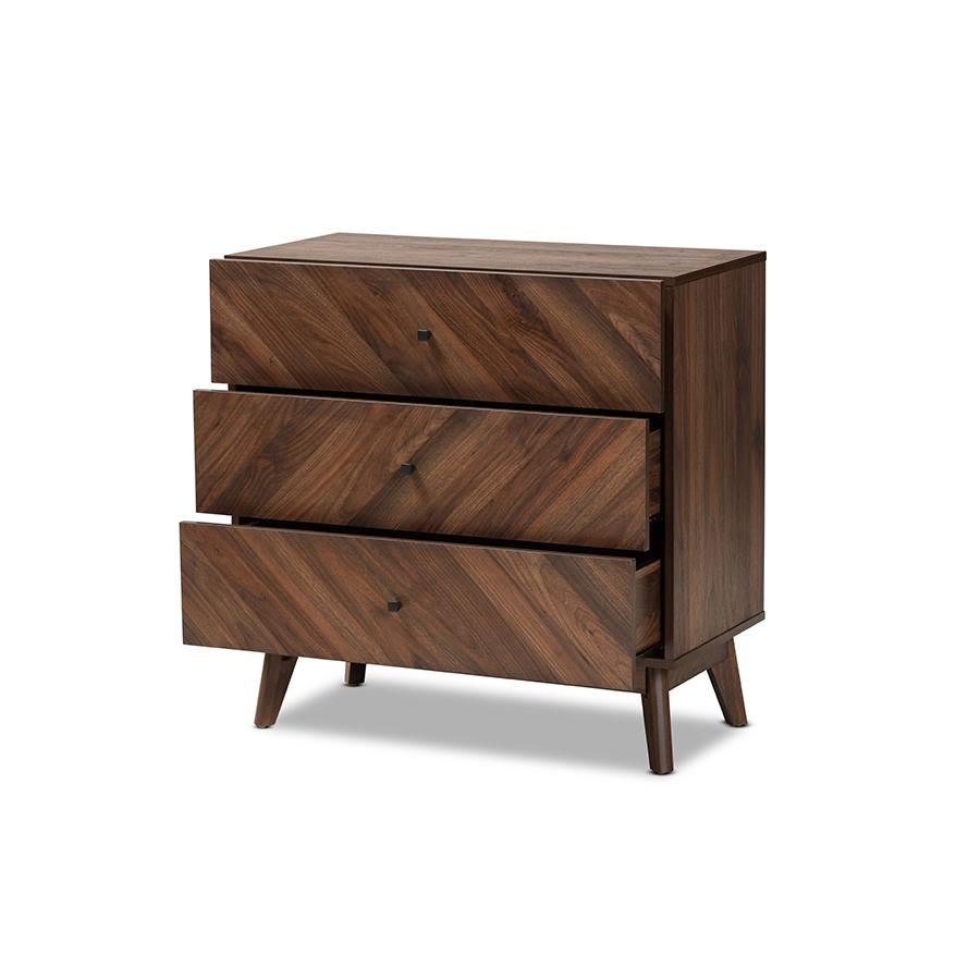 Baxton Studio Hartman Mid-Century Modern Walnut Brown Finished Wood 3-Drawer Storage Chest | Drawers | Modishstore - 2