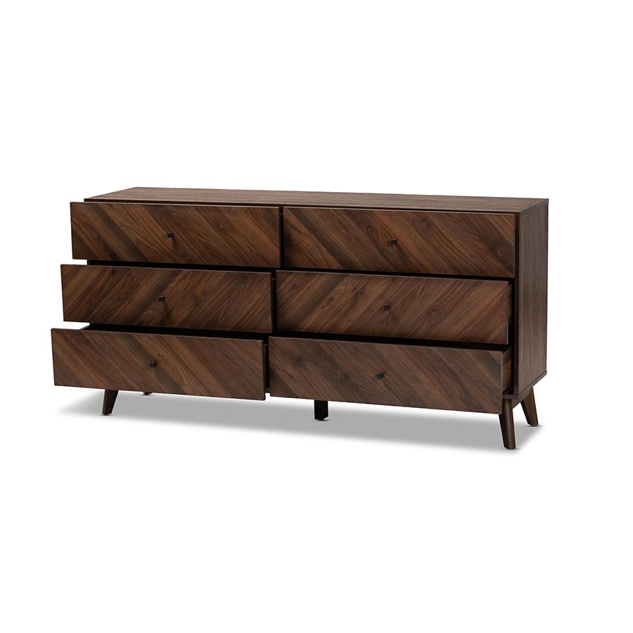 Baxton Studio Hartman Mid-Century Modern Walnut Brown Finished Wood 6-Drawer Dresser | Dressers | Modishstore - 2