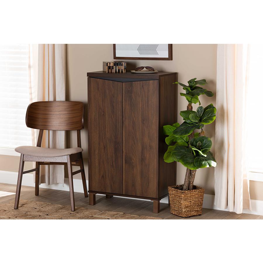 Baxton Studio Talon Modern and Contemporary Two-Tone Walnut Brown and Dark Grey Finished Wood 2-Door Shoe Storage Cabinet | Cabinets | Modishstore