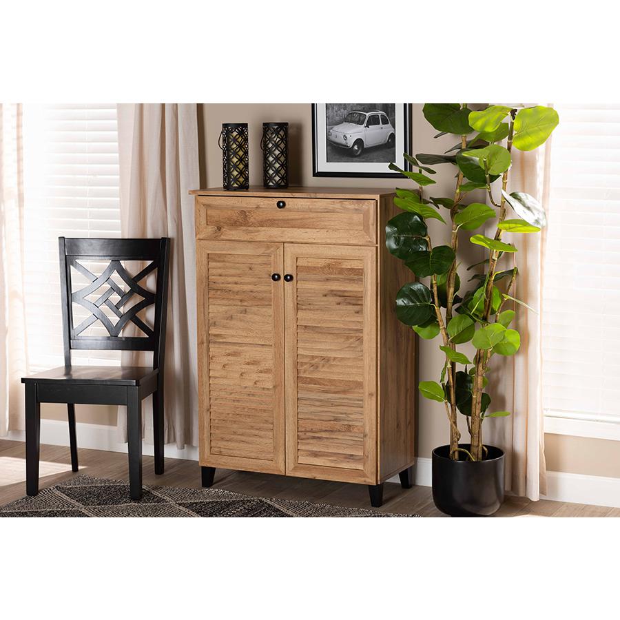 Baxton Studio Coolidge Modern and Contemporary Oak Brown Finished Wood 5 Shelf Shoe Storage Cabinet