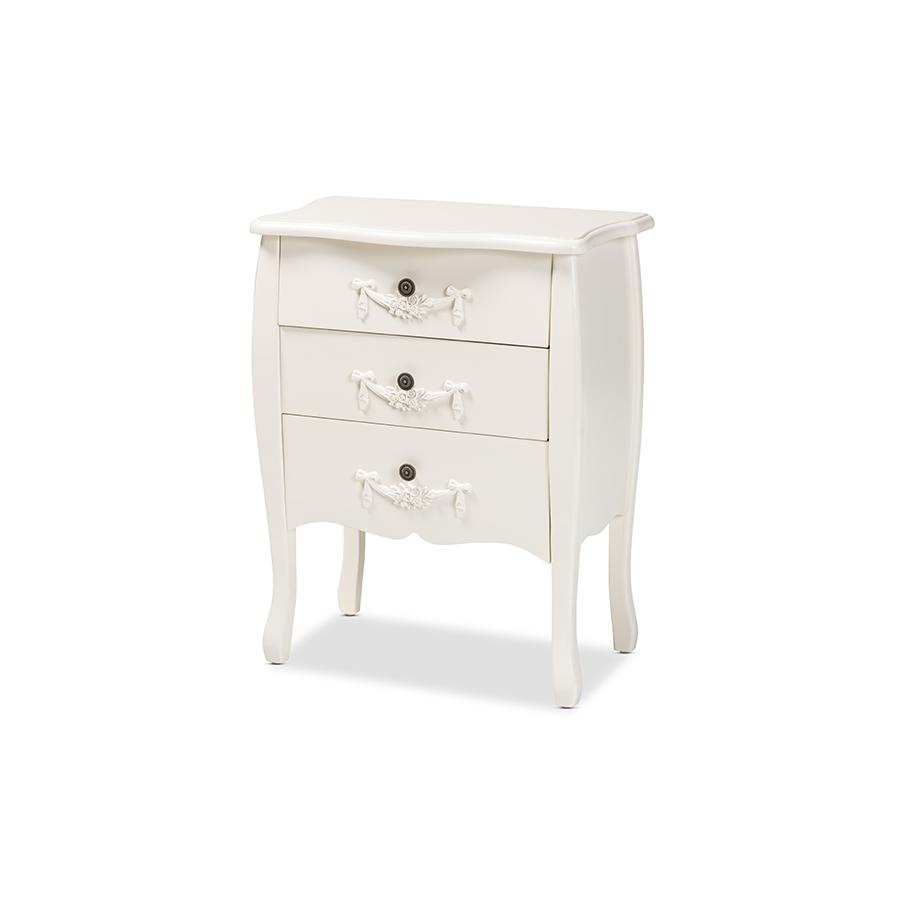 Baxton Studio Eliya Classic and Traditional White Finished Wood 3-Drawer Storage Cabinet | Drawers | Modishstore