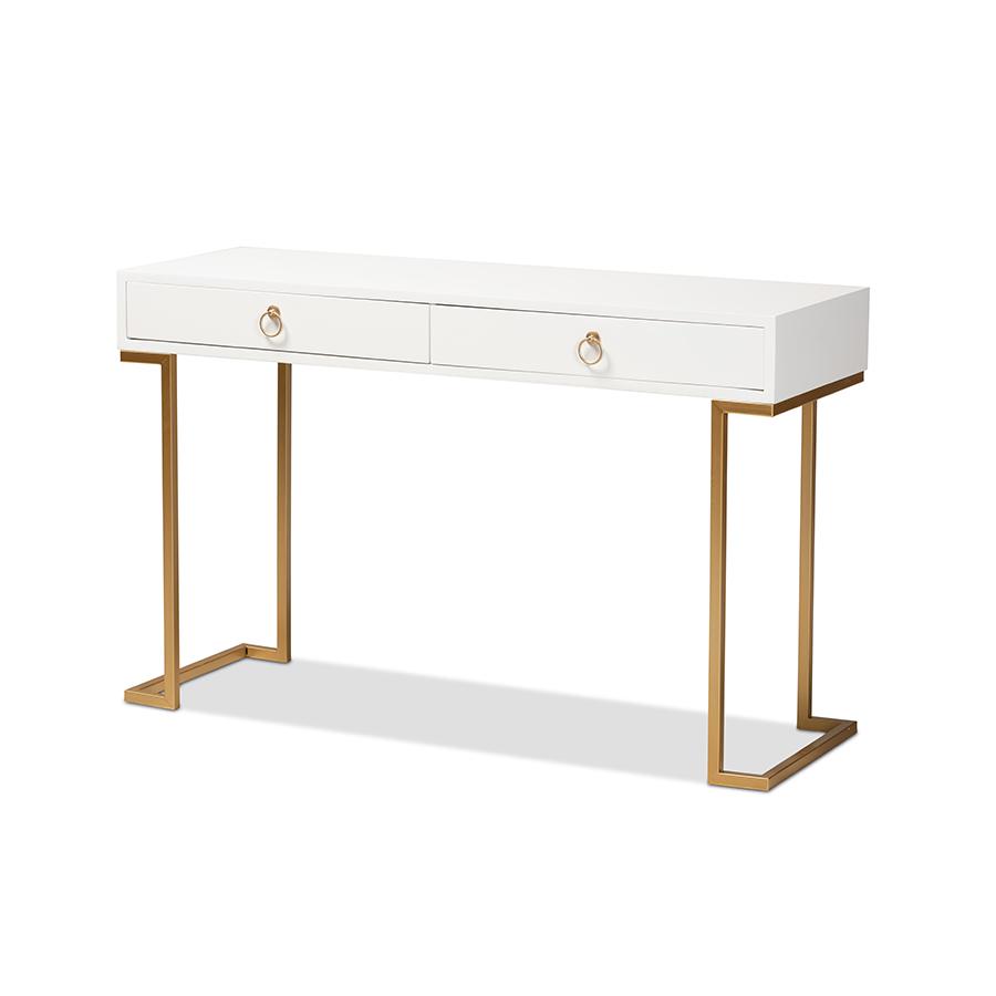 Baxton Studio Beagan Modern and Contemporary White Finished Wood and Gold Metal 2-Drawer Console Table | Console Tables | Modishstore - 2