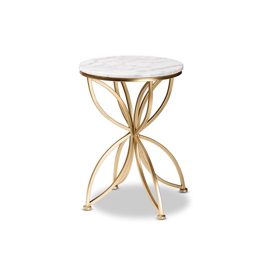 Baxton Studio Jaclyn Modern and Contemporary Gold Finished Metal End Table with Marble Tabletop | End Tables | Modishstore - 2