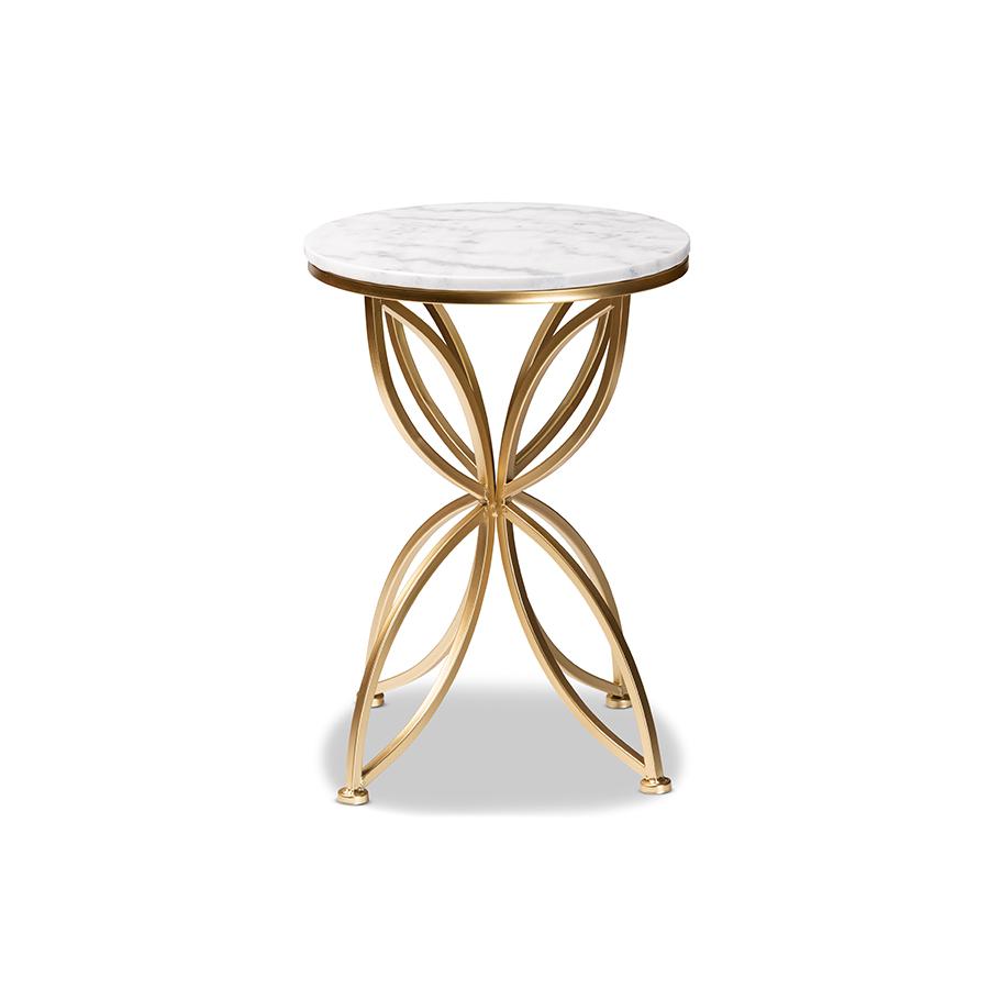 Baxton Studio Jaclyn Modern and Contemporary Gold Finished Metal End Table with Marble Tabletop | End Tables | Modishstore - 3