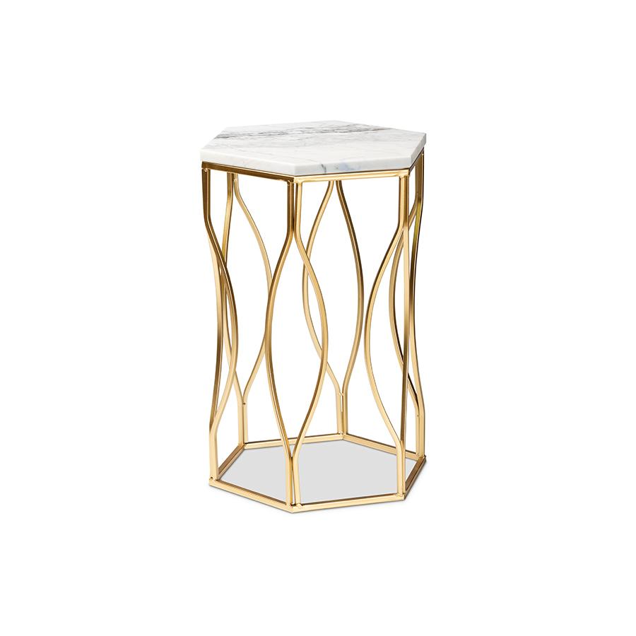 Baxton Studio Kalena Modern and Contemporary Gold Metal End Table with Marble Tabletop | End Tables | Modishstore - 2