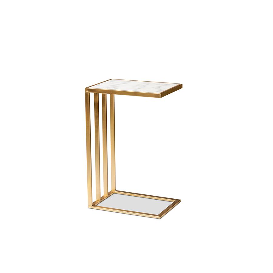 Baxton Studio Parkin Modern and Contemporary Gold Finished Metal C Shaped End Table with Marble Tabletop | End Tables | Modishstore - 2